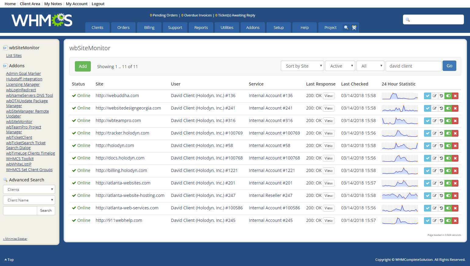 wbSiteMonitor Dashboard