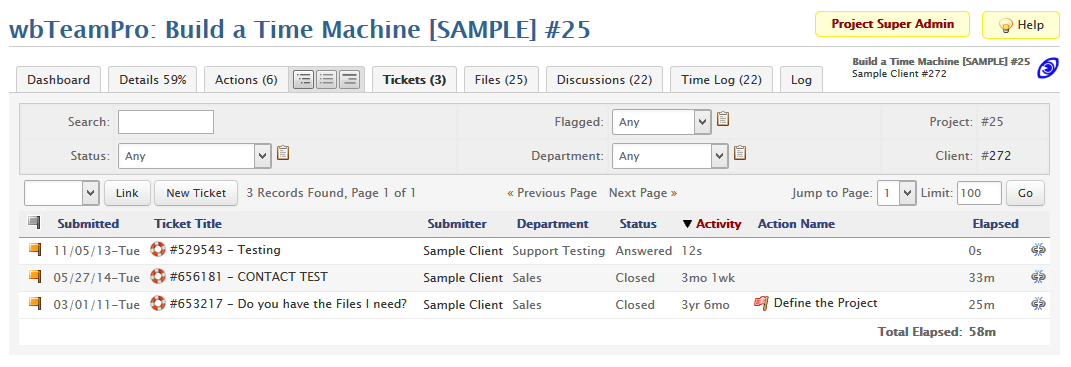 Support Tickets List