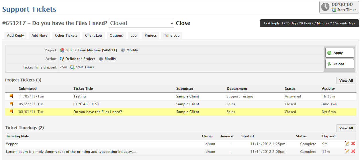 Support Tickets View